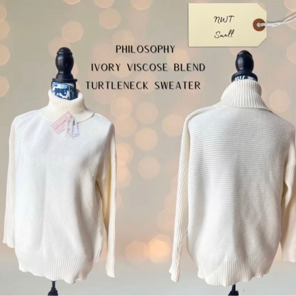 Philosophy Viscose Blend Turtleneck Sweater - Ivory, Small